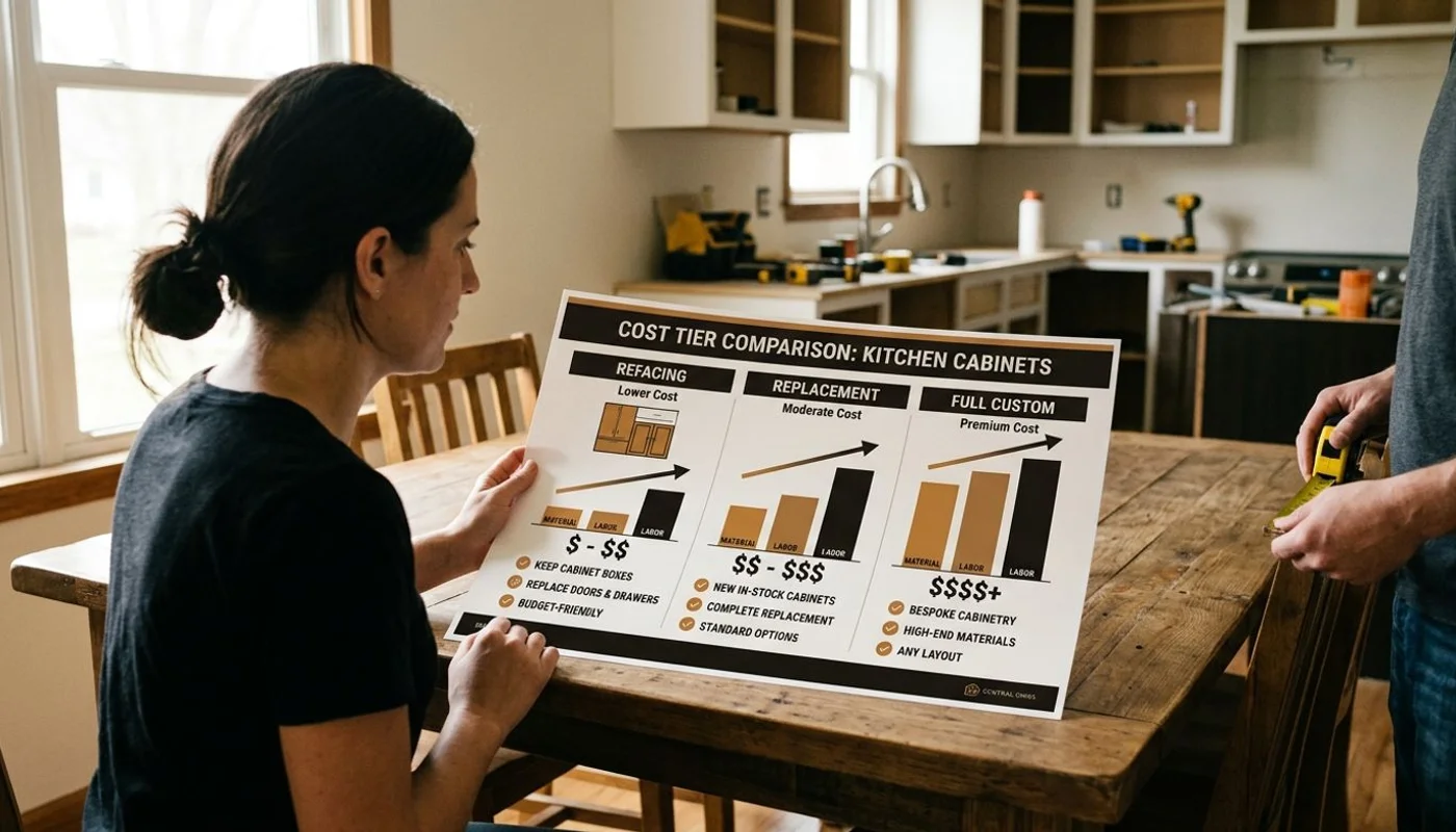 Cost tier comparison: refacing vs replace vs full custom