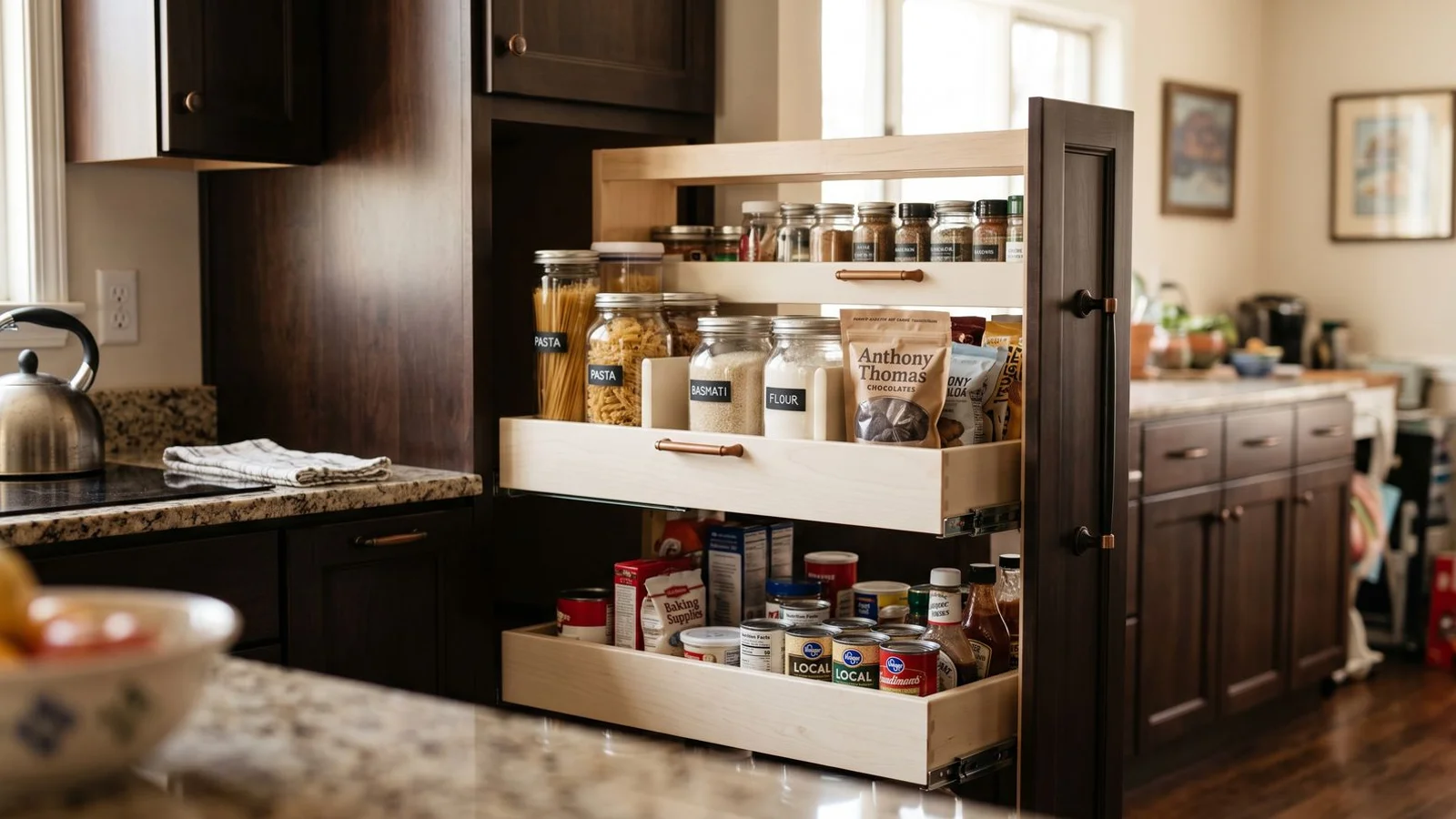 Custom pull-out pantry and drawer organizers