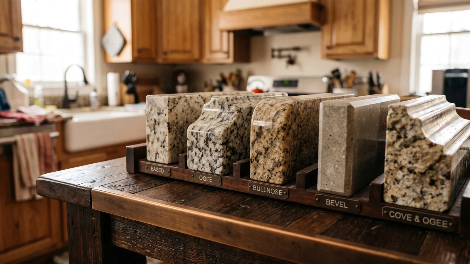 Detail shots of different countertop edge profiles