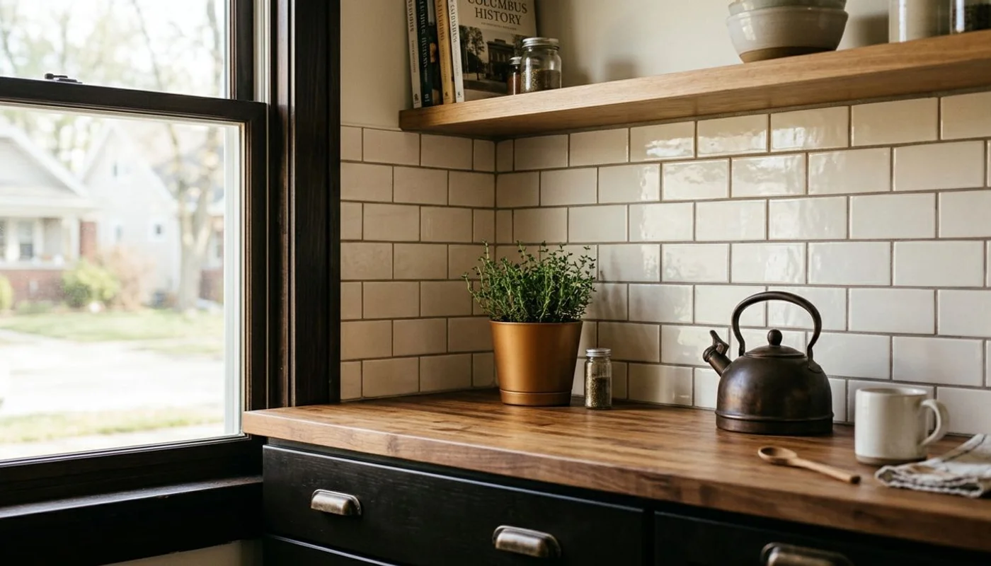 Installed subway tile backsplash in real Columbus kitchen
