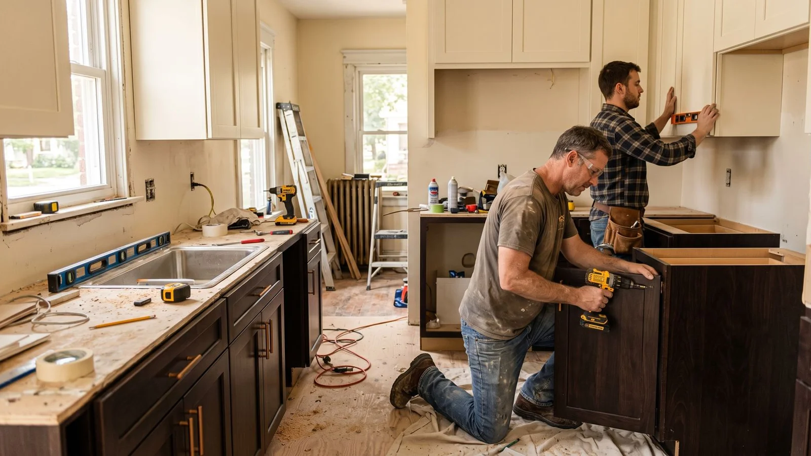 Kitchen mid-renovation with new cabinetry going in