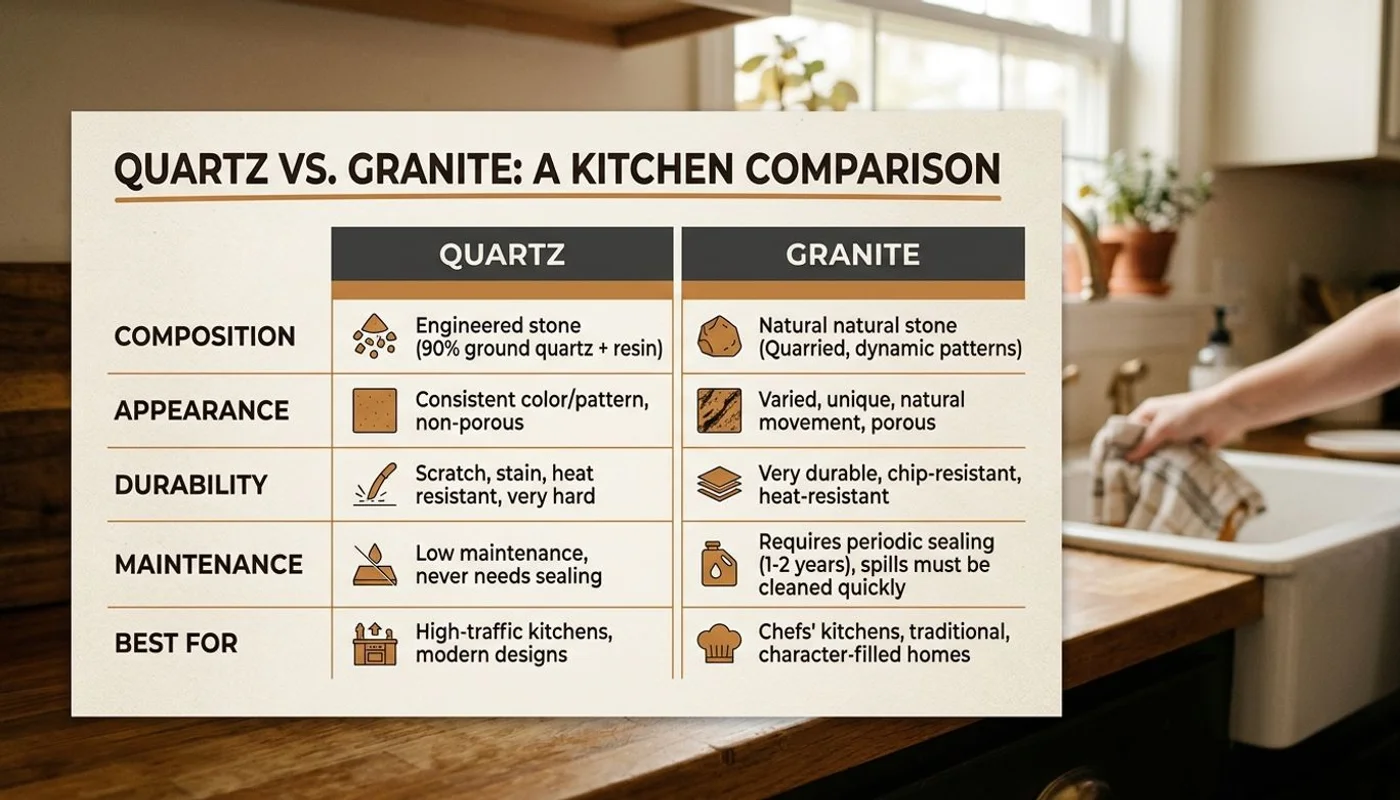 Quartz vs granite comparison table