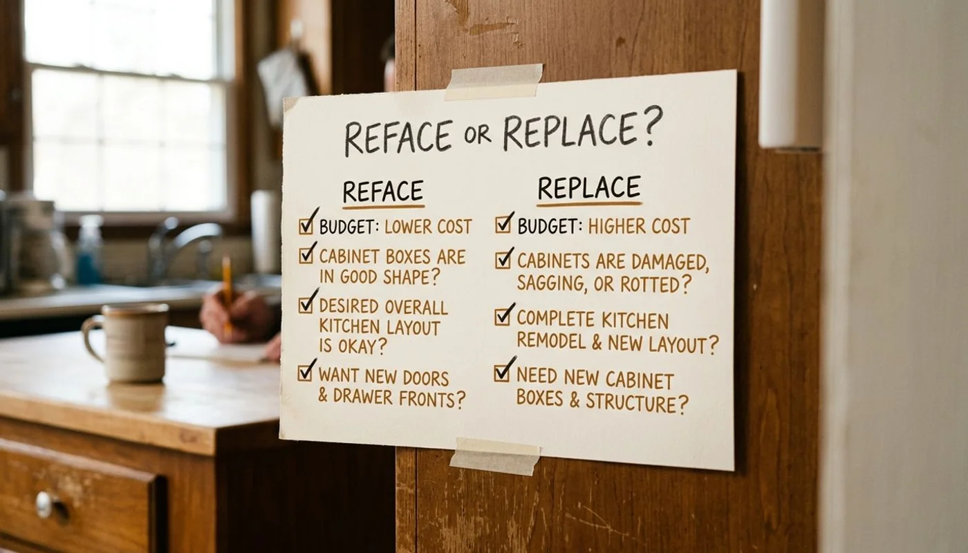 Reface-or-replace decision checklist graphic