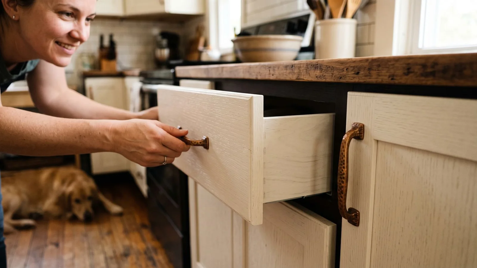 Sturdy refaced cabinet with soft-close drawer