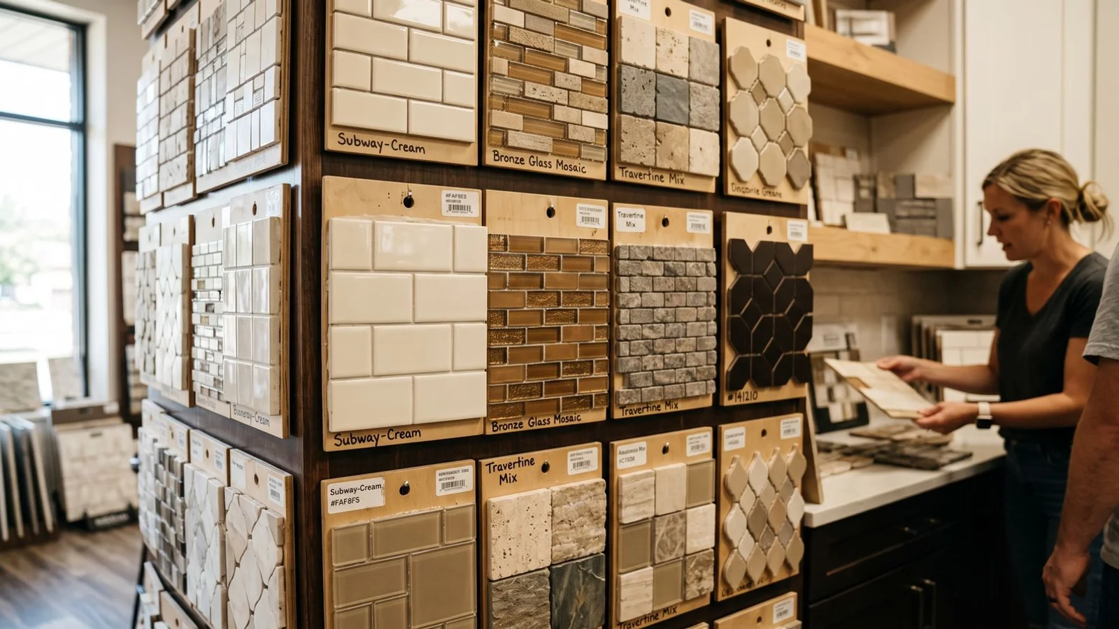 Wall of backsplash tile samples